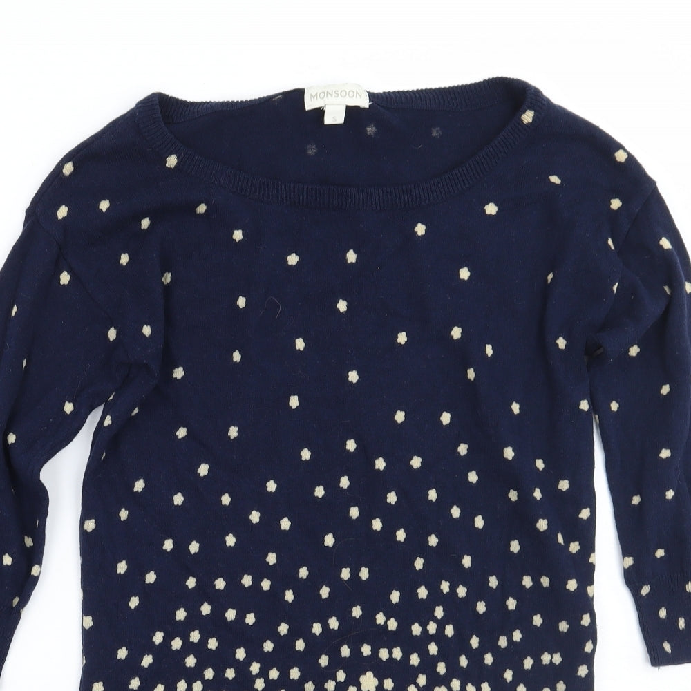 Monsoon Womens Blue Floral  Pullover Jumper Size S
