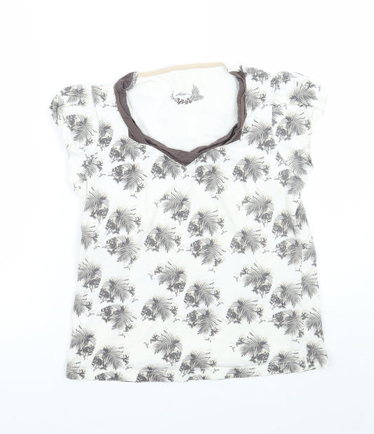 Dasdh Womens White Floral  Basic T-Shirt Size 10