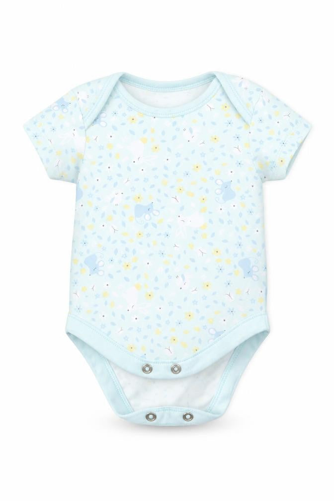 Front view of George girls’ green floral babygrow one-piece, size 0-3, months