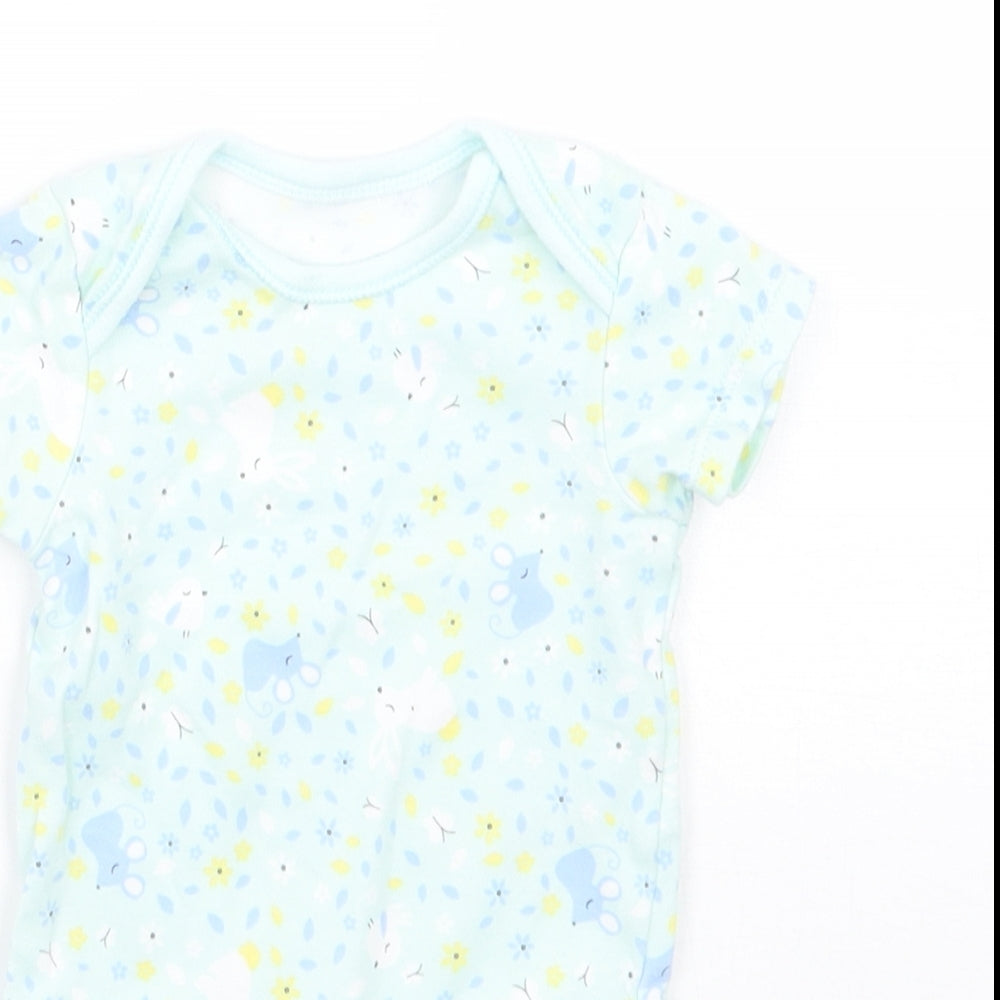 George Girls Green Floral  Babygrow One-Piece Size 0-3 Months
