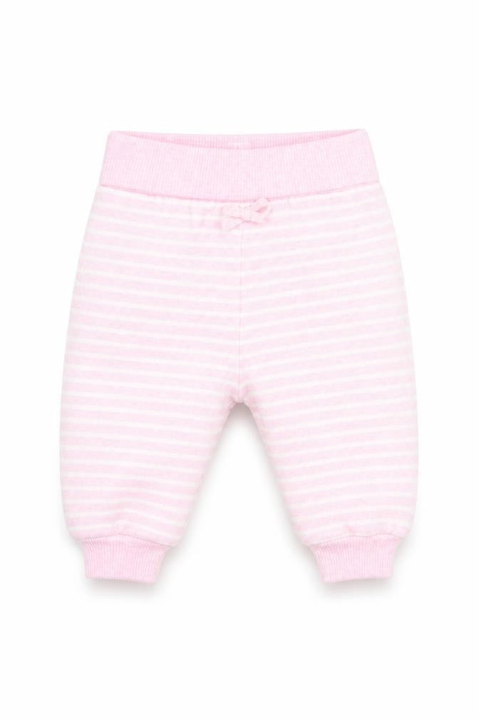 Front view of Early Days girls’ pink striped sweatpants, size 0-3, months