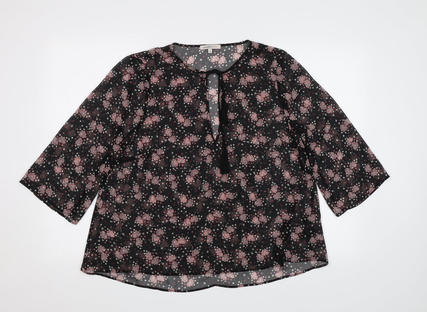 Limited Edition Womens Black Floral Chiffon Basic Blouse Size 12  - See Through
