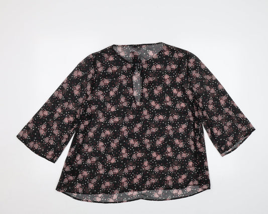 Limited Edition Womens Black Floral Chiffon Basic Blouse Size 12  - See Through