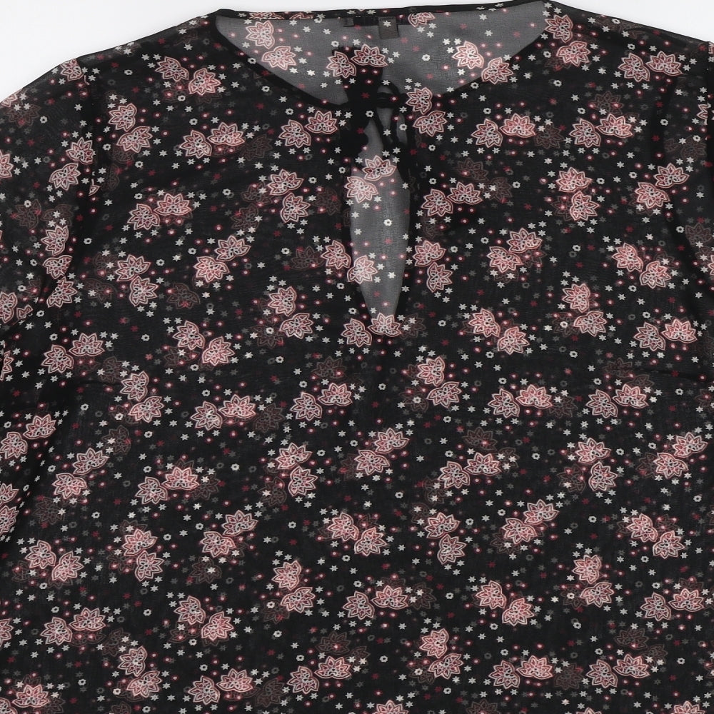 Limited Edition Womens Black Floral Chiffon Basic Blouse Size 12  - See Through