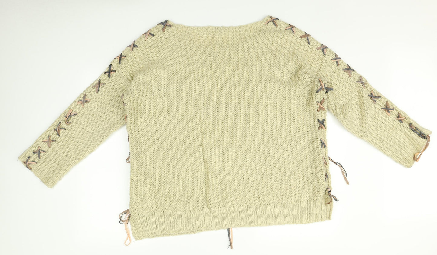 Miss Selfridge Womens Beige Striped  Pullover Jumper Size 14
