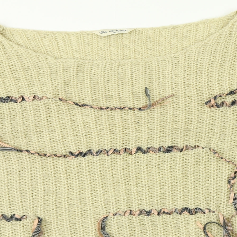 Miss Selfridge Womens Beige Striped  Pullover Jumper Size 14