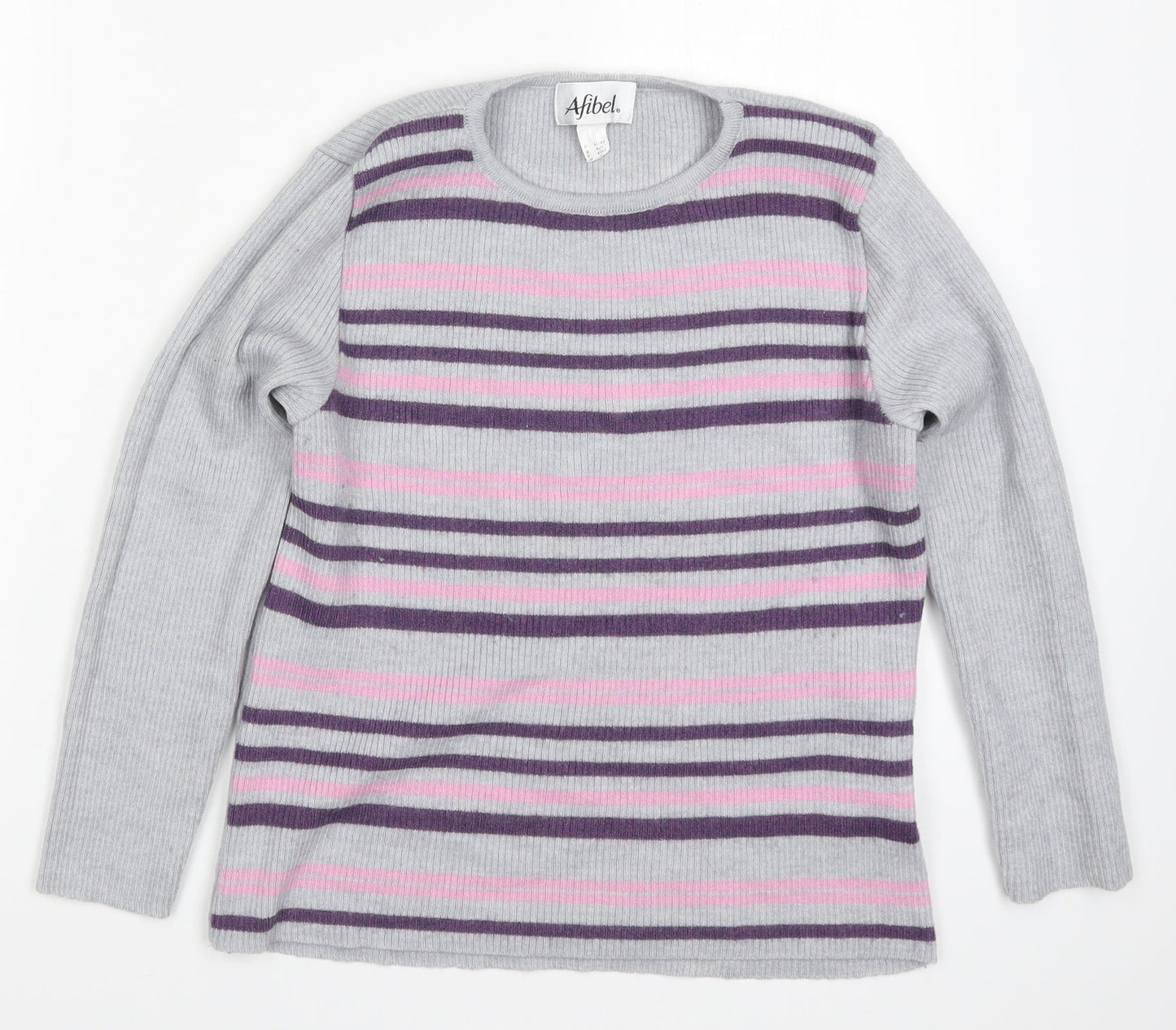 Afibel Womens Grey Striped Knit Pullover Jumper Size 14  - Purple
