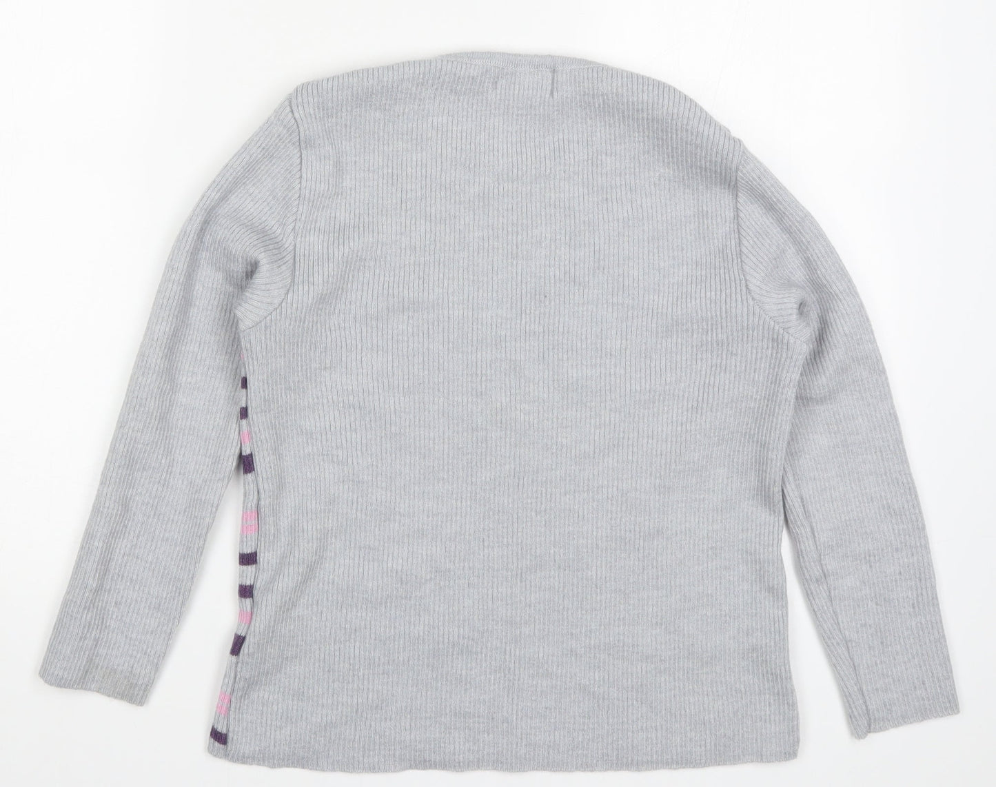 Afibel Womens Grey Striped Knit Pullover Jumper Size 14  - Purple