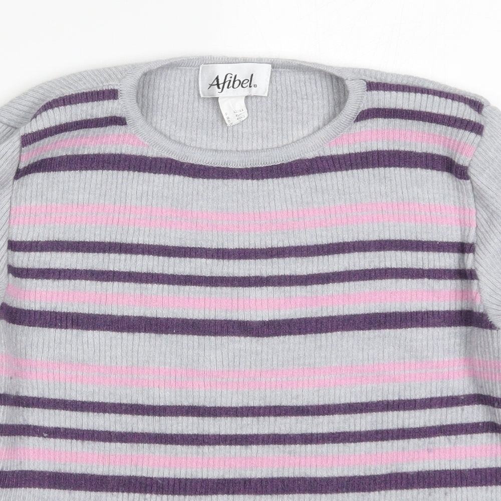 Afibel Womens Grey Striped Knit Pullover Jumper Size 14  - Purple