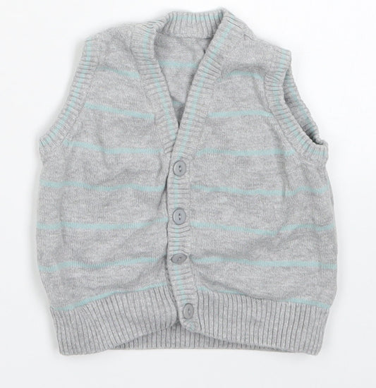 Matalan Boys Grey Striped Knit Cardigan Jumper Size 3-6 Months