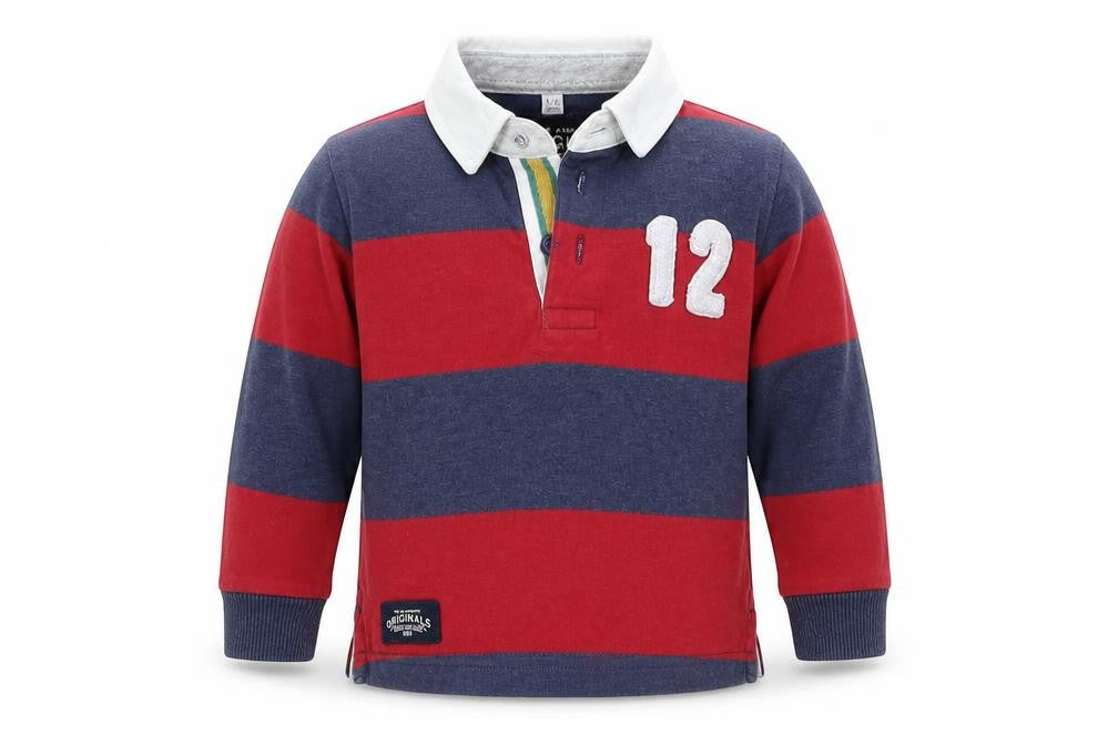 Marks Boys Red Striped  Basic Polo Size 9-12 Months  - 12