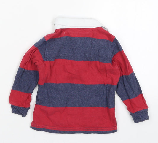 Marks Boys Red Striped  Basic Polo Size 9-12 Months  - 12