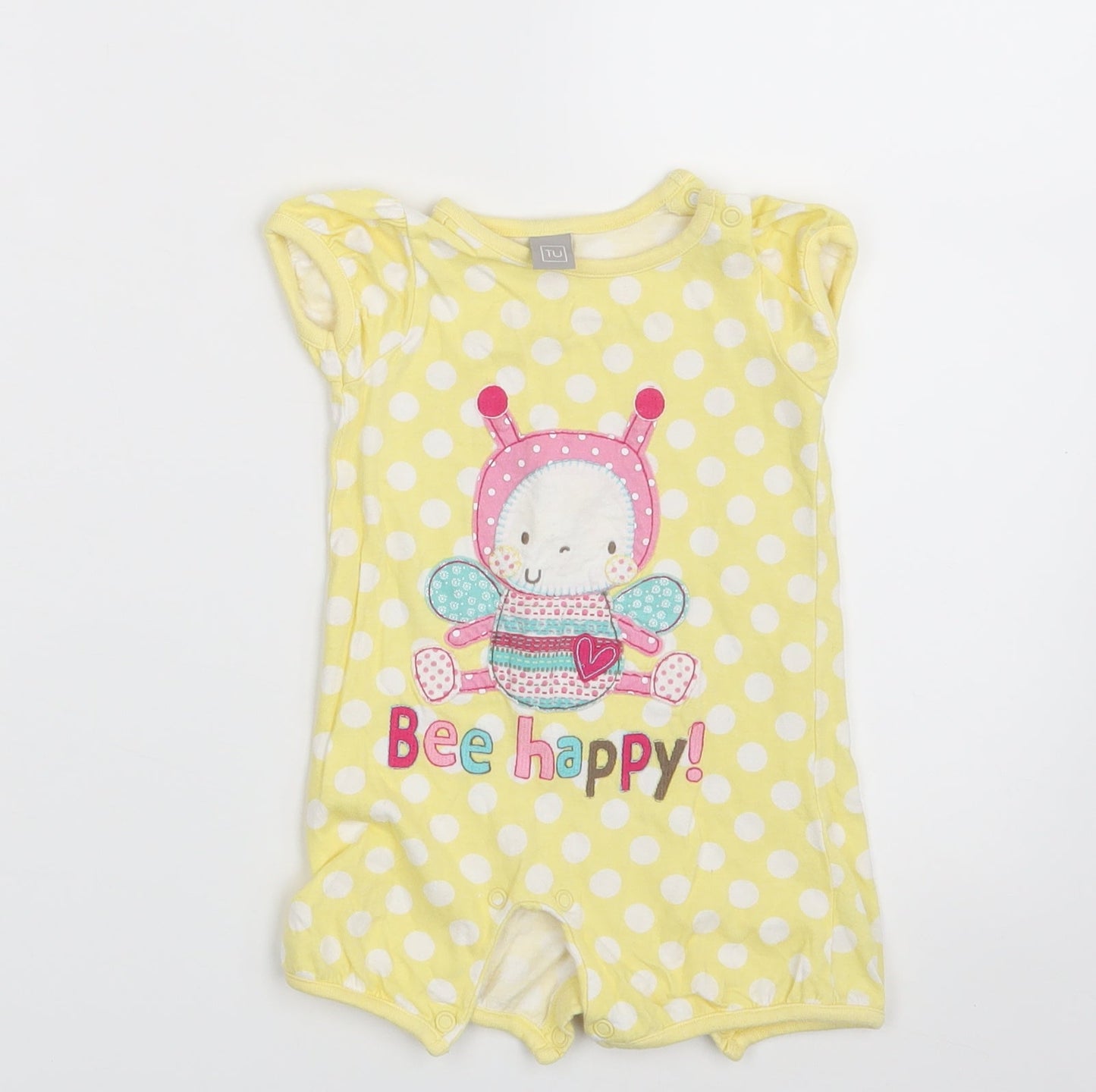 TU Girls Yellow Polka Dot  Pullover T-Shirt Size 3-6 Months  - Bee Happy