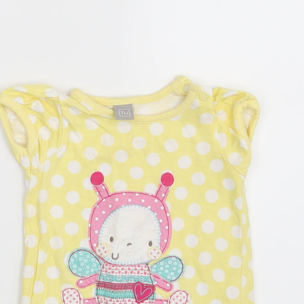 TU Girls Yellow Polka Dot  Pullover T-Shirt Size 3-6 Months  - Bee Happy
