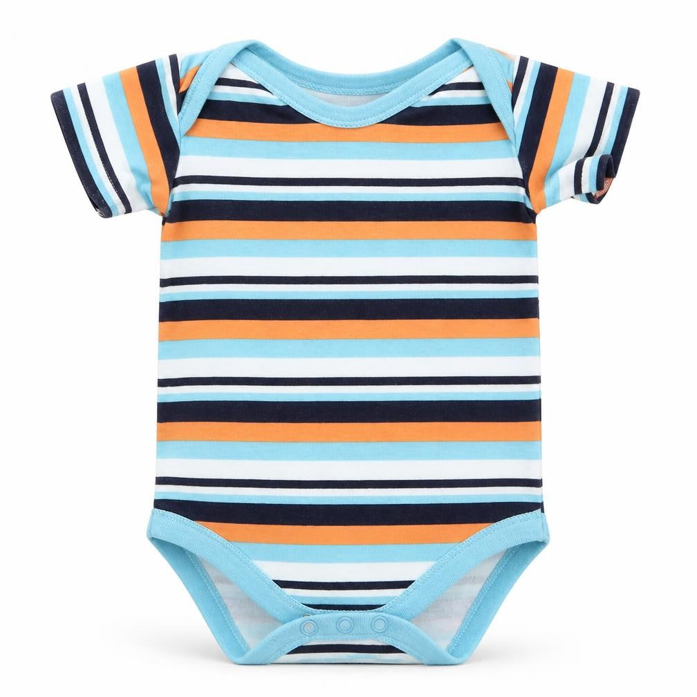 Front view of Matalan boys’ multicoloured striped basic t-shirt, size 0-3, months