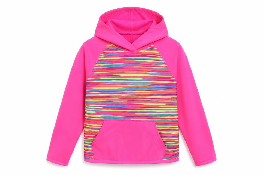 Preworn Girls Pink Striped  Pullover Hoodie Size 6 Years