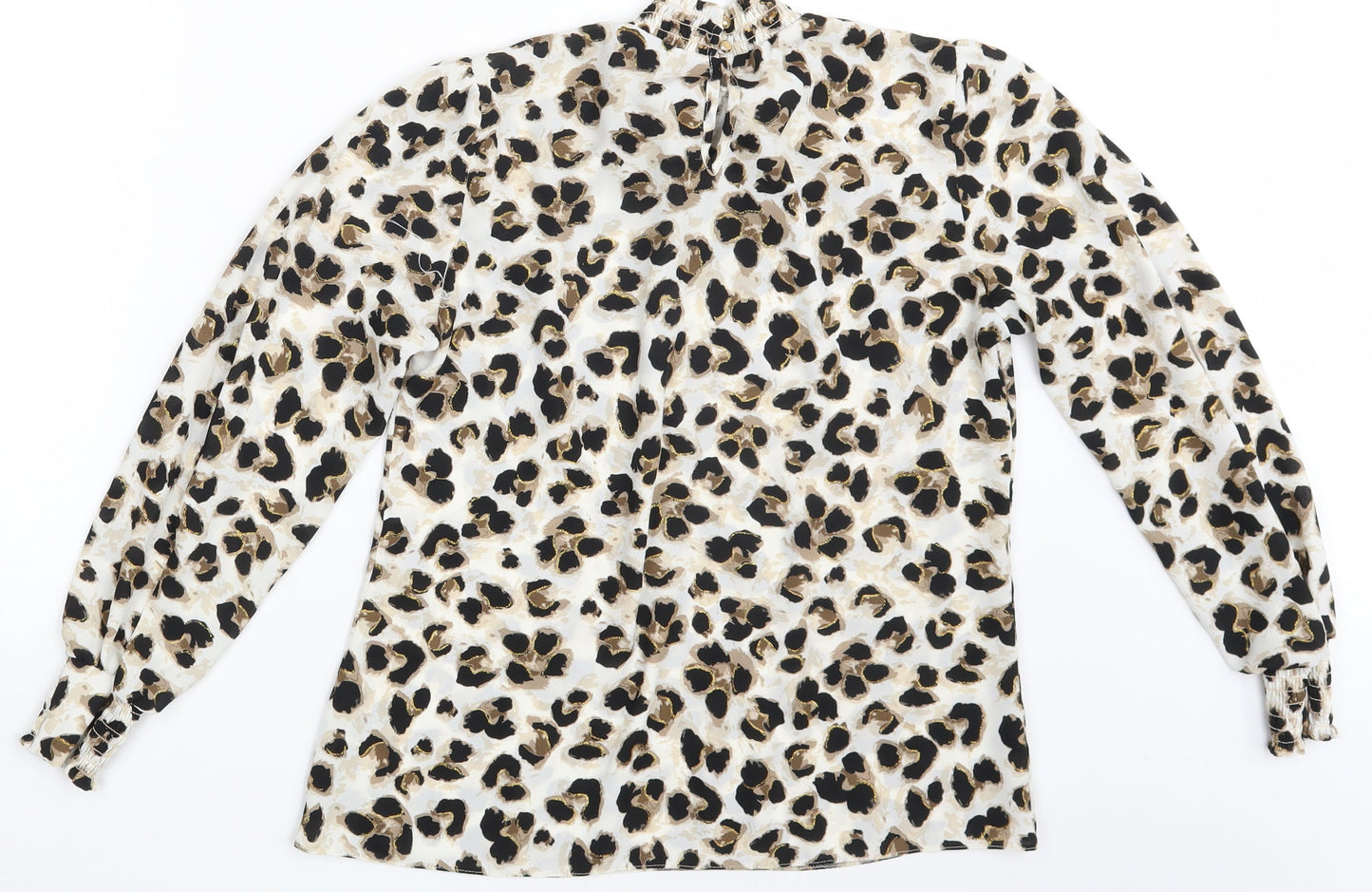 Preworn Womens Ivory Animal Print  Basic Blouse One Size