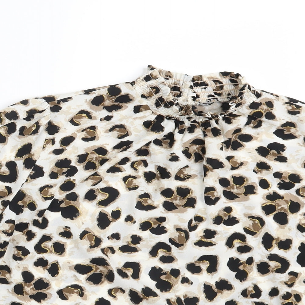 Preworn Womens Ivory Animal Print  Basic Blouse One Size