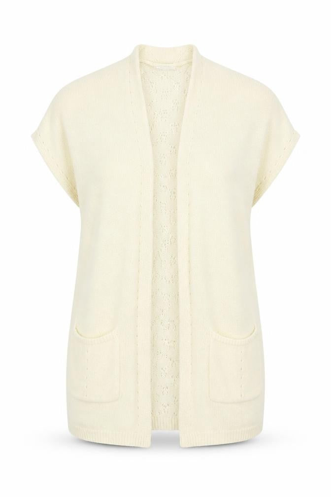 Front view of Roman women’s white knit cardigan jumper, size UK 14