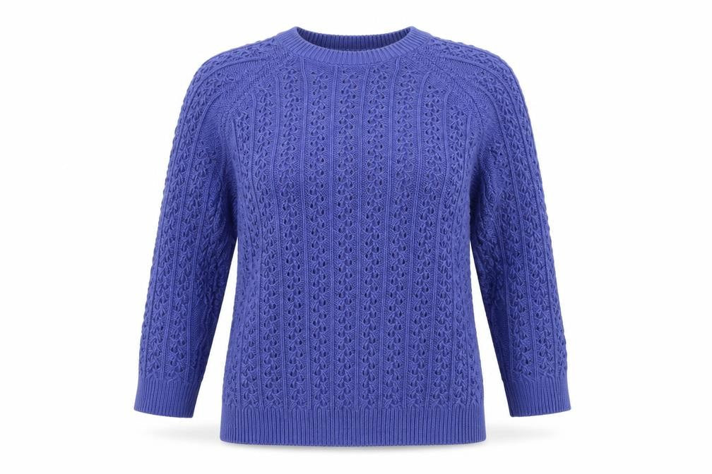 Front view of Papaya women’s blue knit jumper, size M