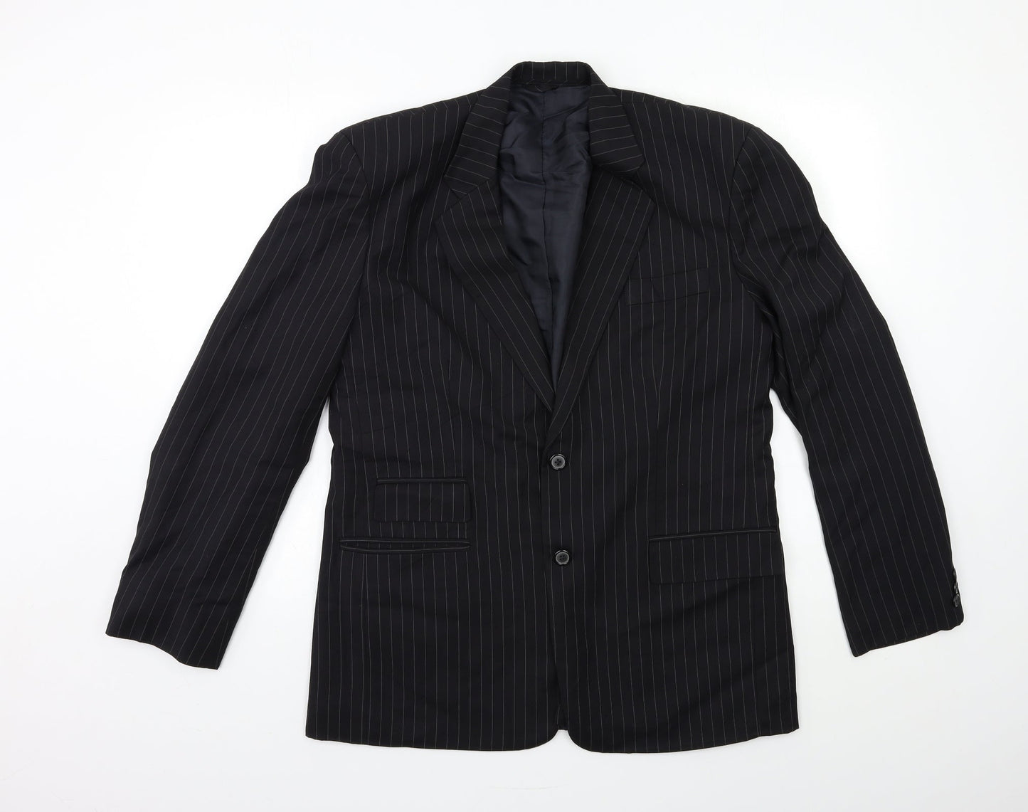 Preworn Mens Black Striped  Jacket Suit Jacket Size 40