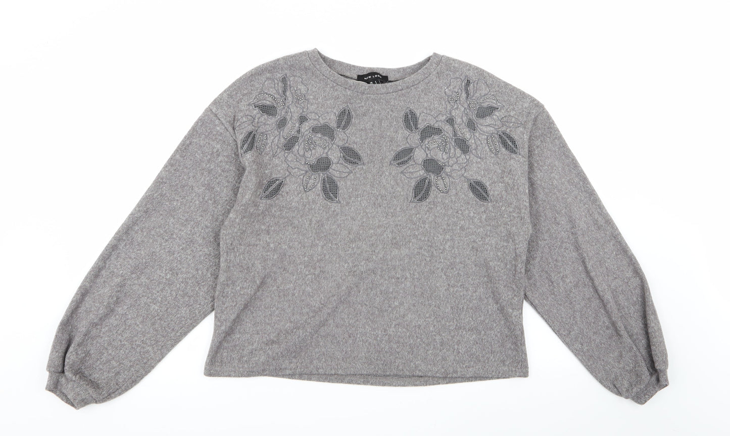 New Look Womens Grey Floral  Pullover Jumper Size S