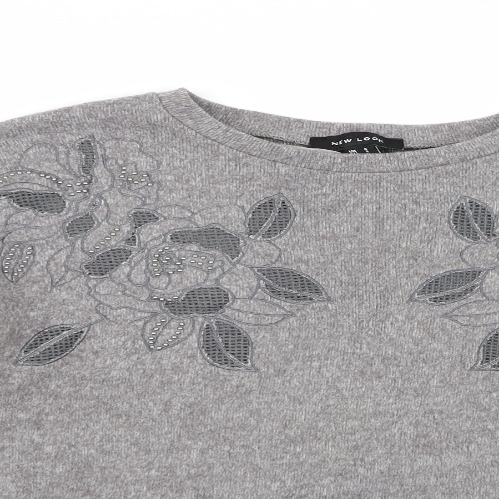 New Look Womens Grey Floral  Pullover Jumper Size S