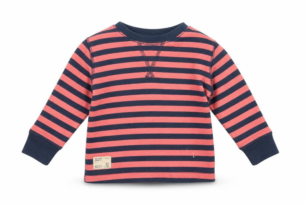 Front view of Next boys’ multicoloured striped jumper, size 6-9, months