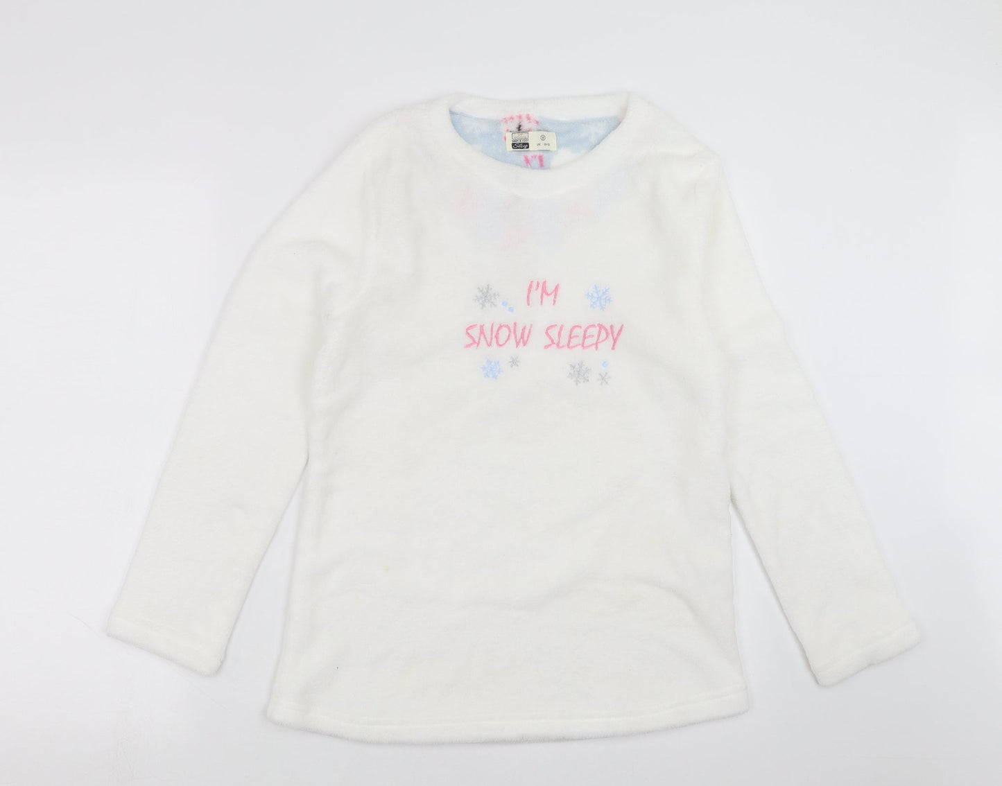 Warm & Cosy Womens White Solid  Top Pyjama Top Size M  - im snow sleepy