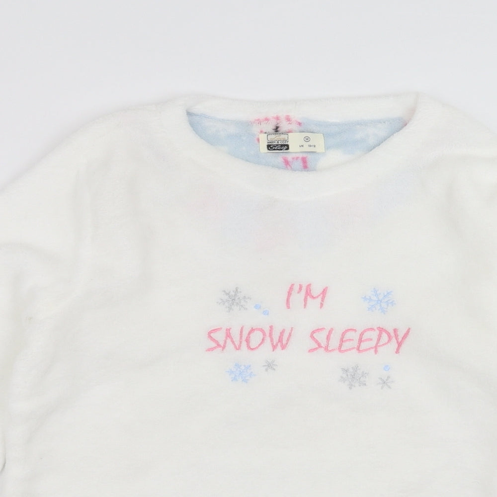 Warm & Cosy Womens White Solid  Top Pyjama Top Size M  - im snow sleepy