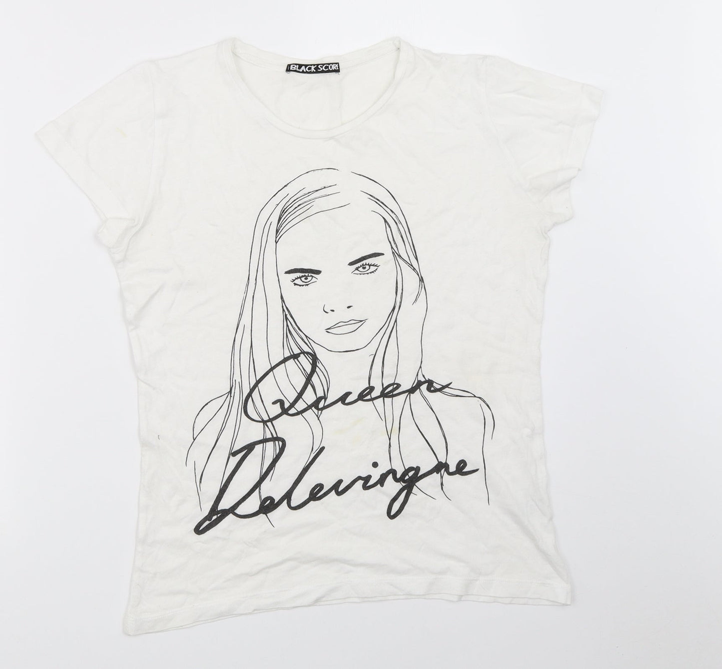 Black Score Womens White   Basic T-Shirt Size S  - cara delevigne
