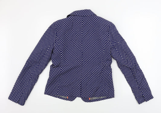 Preworn  Womens Blue Polka Dot  Jacket Blazer Size 10