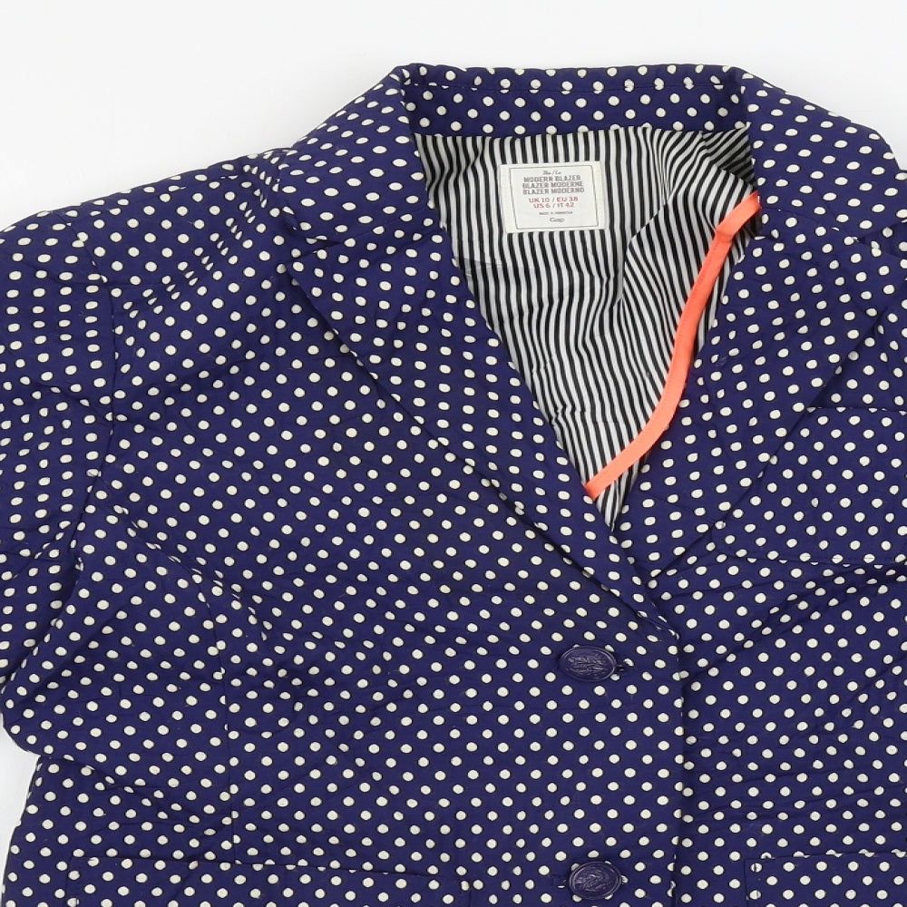 Preworn  Womens Blue Polka Dot  Jacket Blazer Size 10