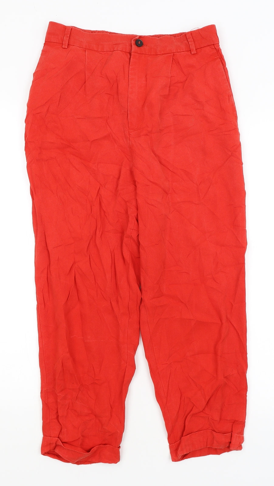 Zara Womens Red   Cropped Trousers Size XS L22 in