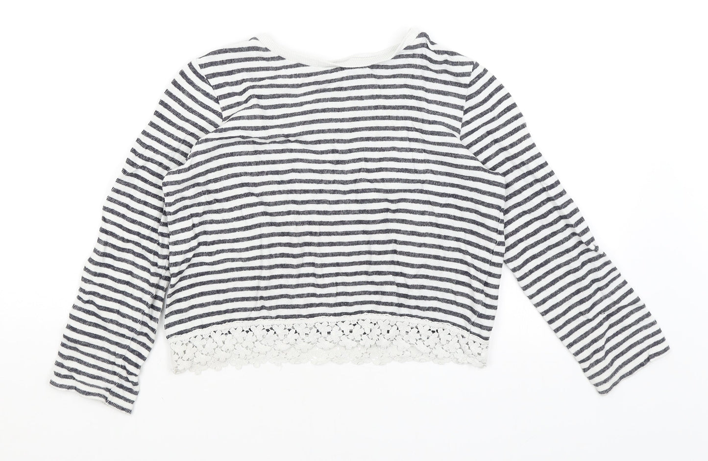 M&S Girls White Striped  Pullover Jumper Size 9-10 Years