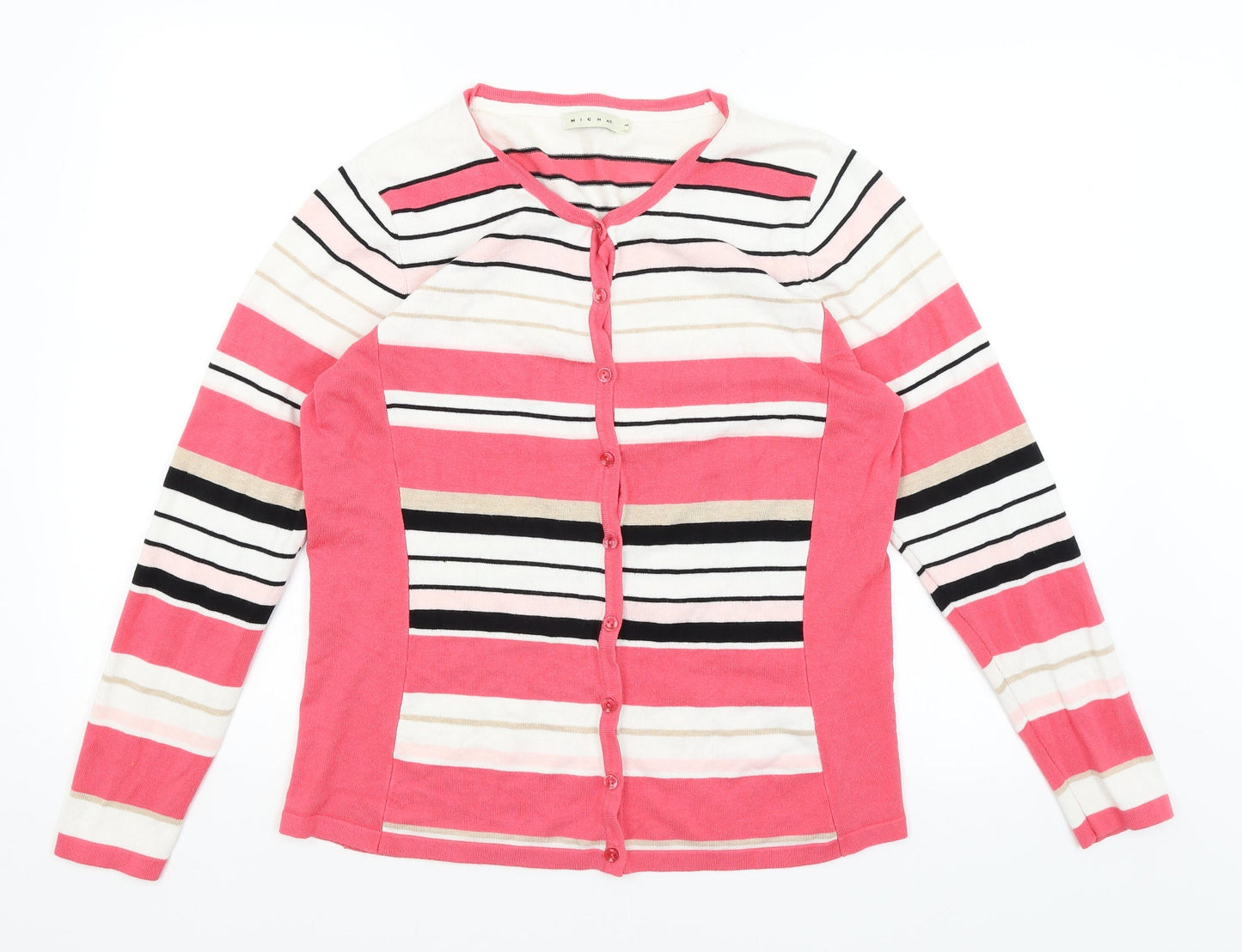 Micha Womens Pink Striped  Cardigan Jumper Size L