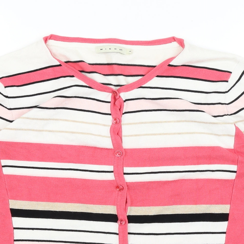 Micha Womens Pink Striped  Cardigan Jumper Size L