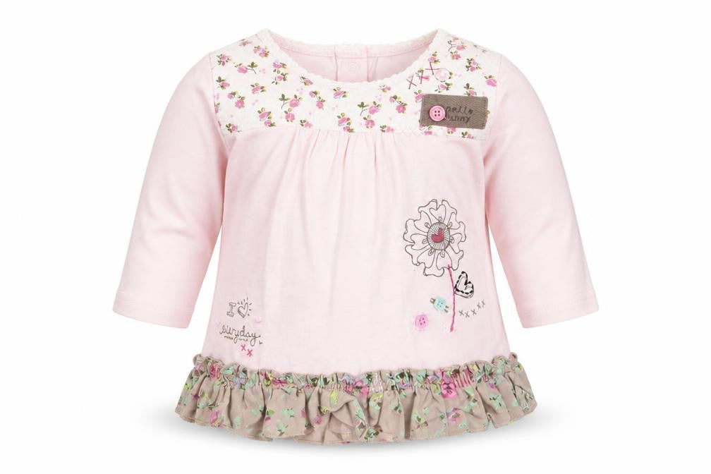 Front view of Next girls’ pink floral basic t-shirt, size 3-6, months