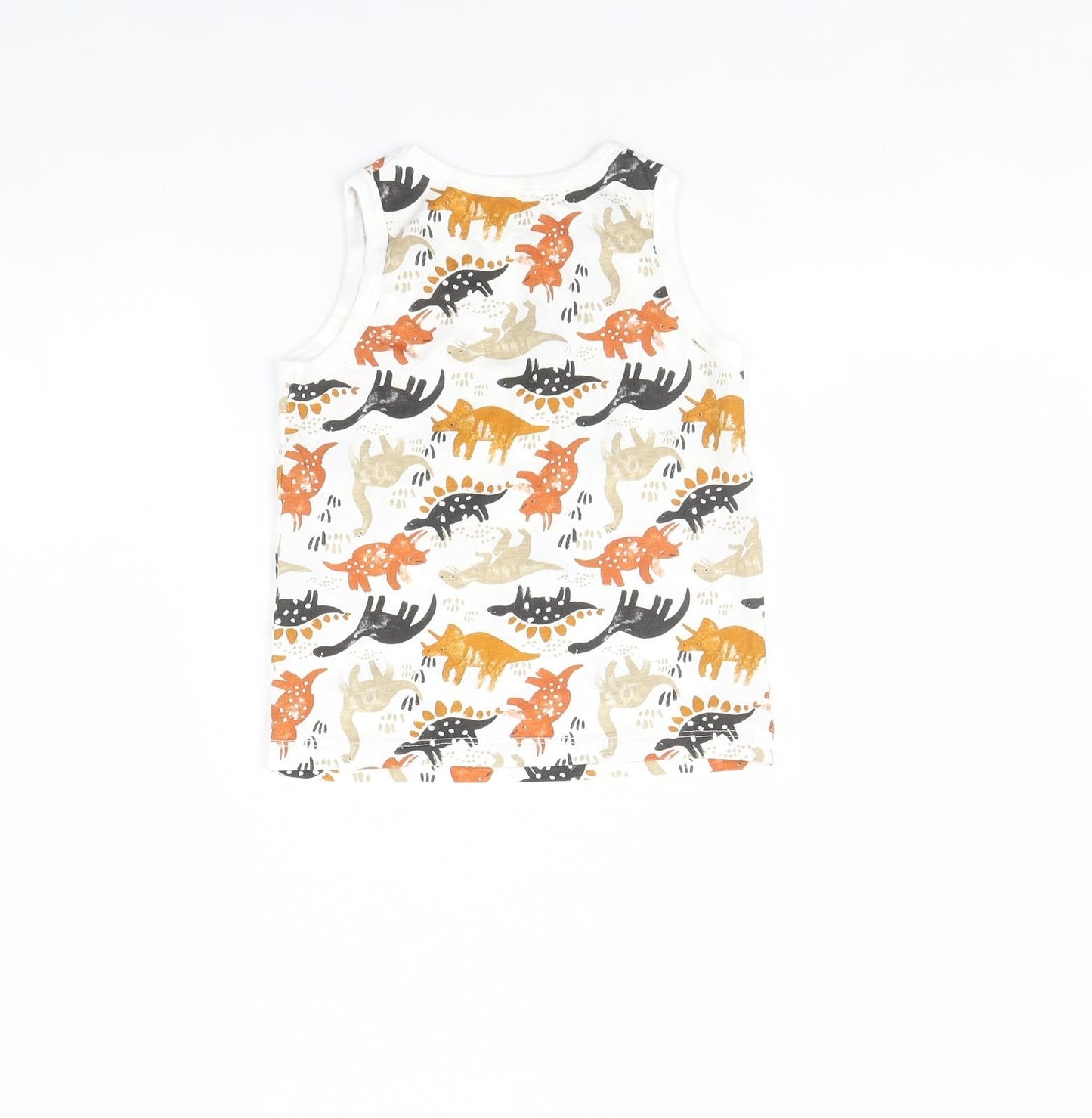 TU Girls White Animal Print  Basic Tank Size 5 Years  - Dinosaur