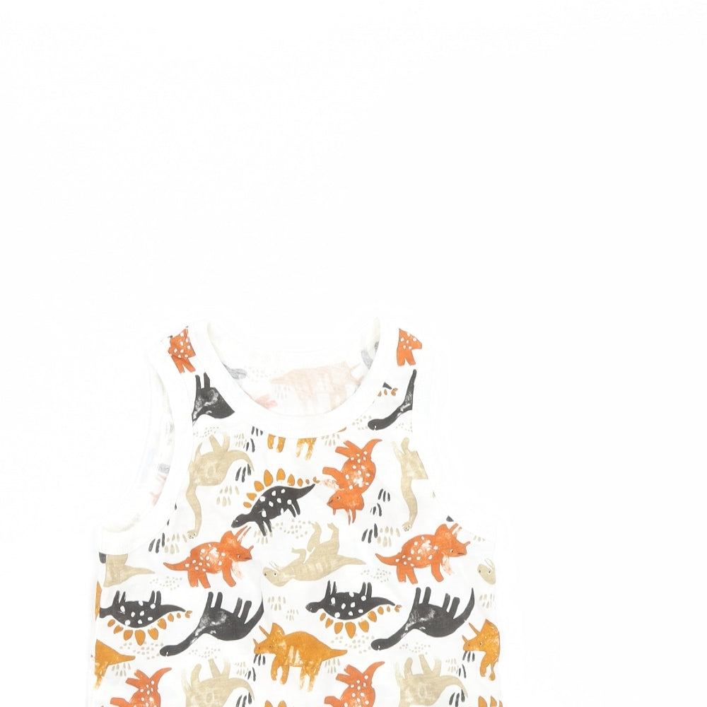 TU Girls White Animal Print  Basic Tank Size 5 Years  - Dinosaur