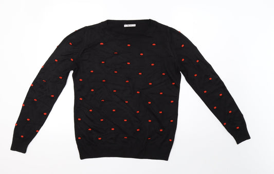 saisnburys Womens Black Polka Dot Knit Pullover Sweatshirt Size 8