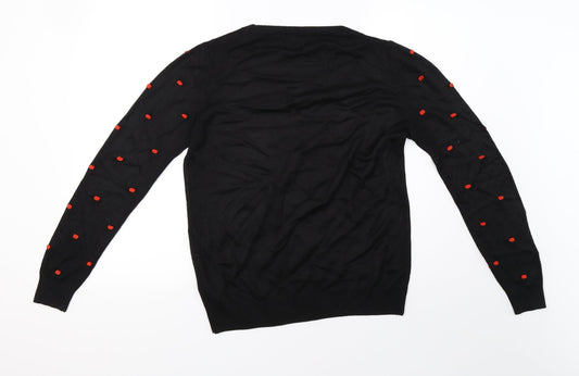 saisnburys Womens Black Polka Dot Knit Pullover Sweatshirt Size 8