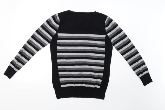 M&Co Womens Grey Striped Knit Pullover Sweatshirt Size 12