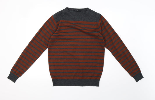 Cedar Wood State Mens Brown Striped Knit Pullover Sweatshirt Size XS