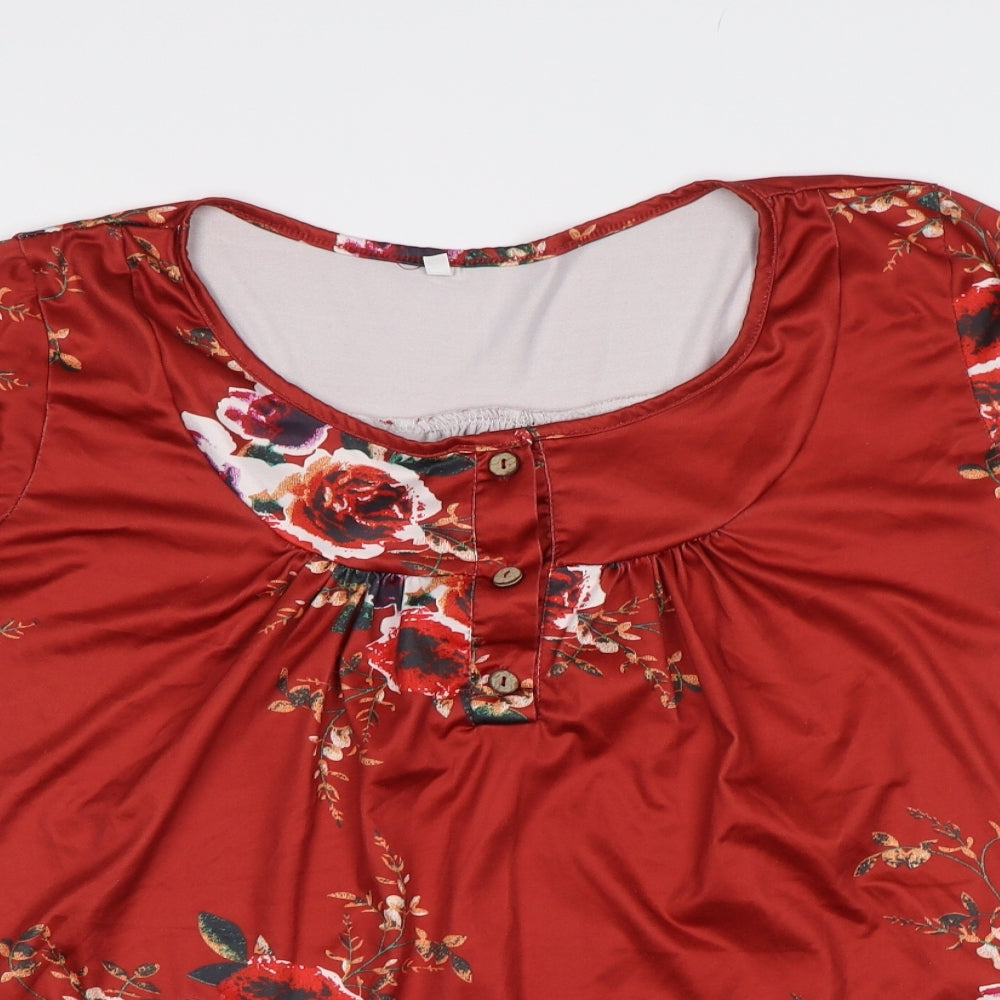Preworn Womens Brown Floral  Basic Blouse Size L