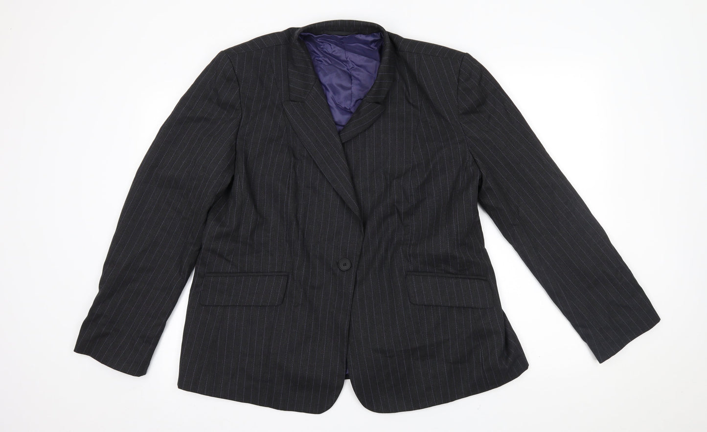 Preworn Womens Grey Striped  Jacket Blazer Size 18