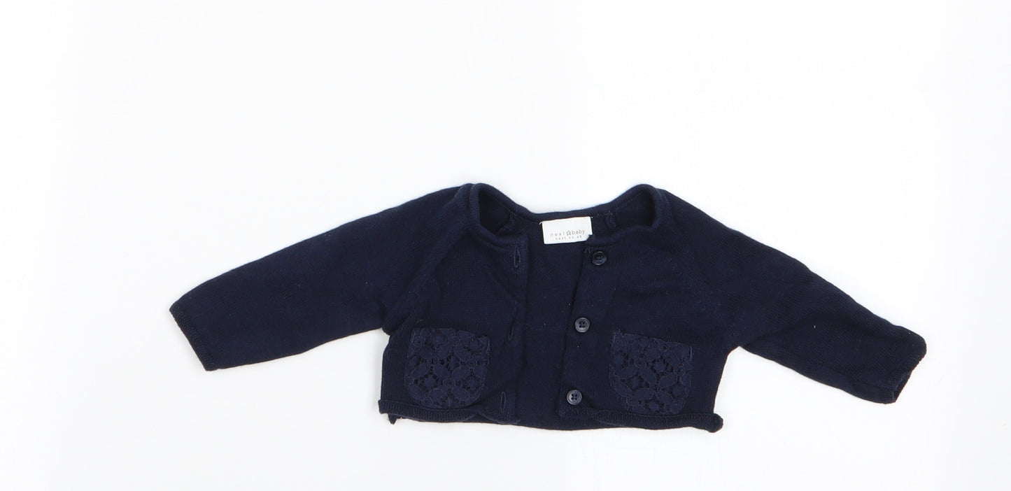 NEXT Girls Blue   Cardigan Jumper   - Lace Back Panel