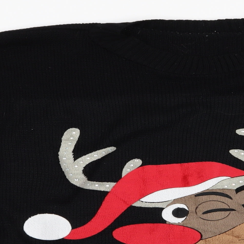 Preworn Womens Black Animal Print  Pullover Jumper   - Christmas Reindeer