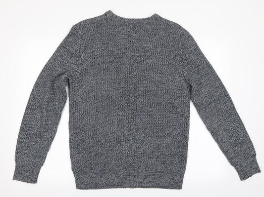 Avenue Mens Blue Herringbone  Pullover Jumper Size M