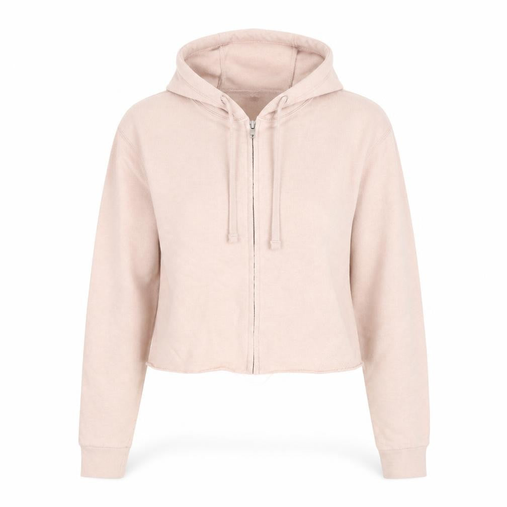 Front view of Cooperative women’s pink full zip hoodie, size S